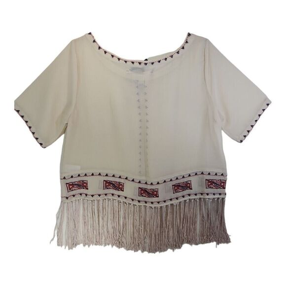 Chelsea & Violet Anthropologie Beaded Bohemian Fringe Blouse Size S - Picture 5 of 11